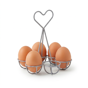 Heart Design Metal Egg Holder Stand For Six Eggs Grey Powder Coated Iron Kitchenware <b>Tabletop</b> <b>Storage</b> Rack For Home Use - Product Image 1