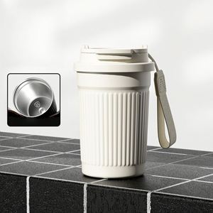 Tasse à café isotherme en acier inoxydable de 400 ml avec cordon, design simple et droit, pour voiture, extérieur, bureau, boissons chaudes et froides - Product Image 1