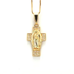 18 polegadas cz cristal pavimentada crença religiosa cristã a santíssima virgem maria colar pingente unisex mulheres jóias de ouro