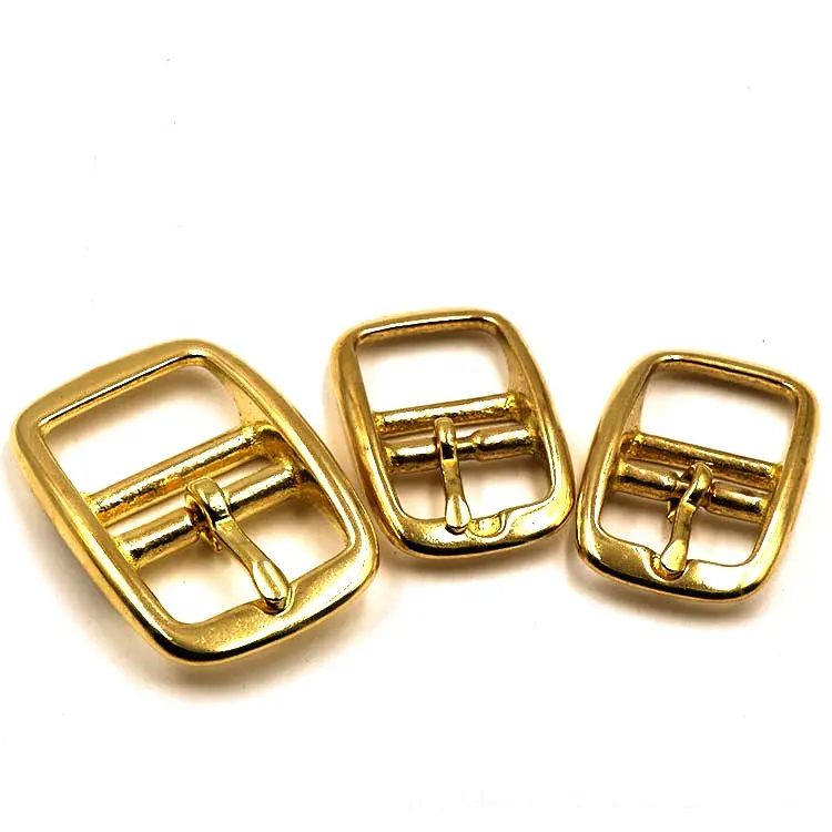 Chinese wholesale high quality leather accessories adjustable belt buckle solid brass strap buckle with double bars