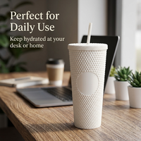 Vaso de Café de Plástico Mate de 24oz con Tapa y Pajita, Diseño de Durian y Piña, Logotipo Impreso en 3D, Ideal para Camping