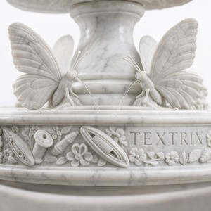 Fuente de jardín de mármol con estatua de musa tejedora y dos salidas de agua en forma de mariposa, tallada a mano, con recipiente de lanzadera para villas y propiedades. - Product Image 3
