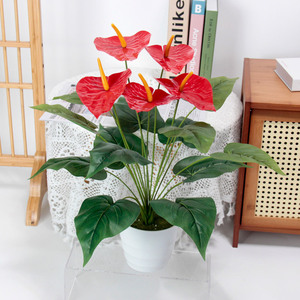 ดอกแอนธูเรียมพลาสติก PVC สีแดงขนาดใหญ่ ทำด้วยมือ สำหรับตกแต่งงานแต่งงาน ตกแต่งภายใน/ภายนอกอาคาร จัดวางในกระถาง พร้อมใบไม้ประดับ - Product Image 4