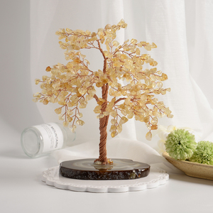 Handmade Agate cơ sở pha lê trang trí tinh tế Citrine sỏi Fortune Tree đồ trang trí tự nhiên với khắc mặc quần áo cho máy tính để bàn - Product Image 1