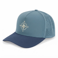 Casquette de baseball personnalisée bicolore en corde, 5 panneaux, perforations laser bleues, visière incurvée, broderie, pour sports de plein air