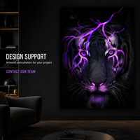 Impression murale en aluminium Portrait de Lion Noir, Image d'animal avec éclairs dorés pour bureau de direction, hôtel, salon, Décoration spectaculaire