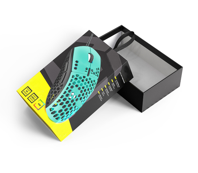Small Batch Customized Computer Accessories Mouse Packaging Paper Box Base and Lid Paper Box with Ribbon Hanger