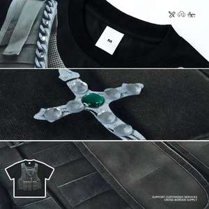 OEM ODM ストリートウェア オーバーサイズ メンズ Tシャツ ヒップホップ ベスト グラフィックTシャツ ホットフィックス ラインストーンと3Dホワイトインク デジタルダイレクトプリント - Product Image 5