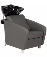 Fauteuil de lavage de cheveux classique en PU marron avec lavabo en céramique intégré pour salon de coiffure et institut de beauté