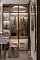 Placard de style classique doré lumineux haut de gamme moderne personnalisé armoire de rangement meubles de chambre à coucher avec LED