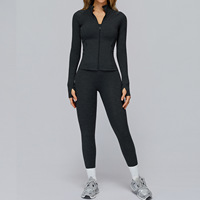 Ensembles de vêtements de sport pour femmes : hauts de yoga décontractés à manches longues, vestes enveloppantes, leggings ajustés pour la gym et l'extérieur, et vestes de course, personnalisables
