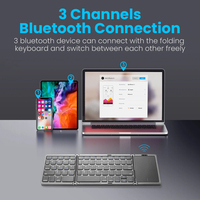B089T Keyboard Mini Portabel Lipat Tiga 64 Tombol Nirkabel dengan Touchpad Bahasa Inggris untuk Laptop, IOS, Android, iPad