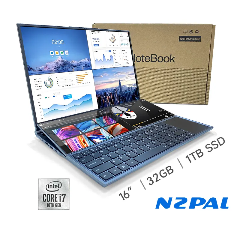 Desain Baru Laptop Layar Sentuh Ganda 2 In 1 Laptop Core I7 Komputer Notebook Laptop 16GB