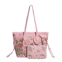 Sac fourre-tout graffiti grande capacité pour femme, sac à main mignon en PU avec fermeture éclair, sac à bandoulière élégant pour l'université, la plage ou le travail