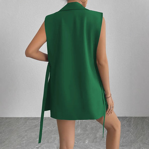 <span class=keywords><strong>Gilet</strong></span> élégant sans manches en polyester pour <span class=keywords><strong>femme</strong></span>, col cranté, <span class=keywords><strong>mi</strong></span>-<span class=keywords><strong>long</strong></span>, sans boutons, style européen et américain, idéal pour les trajets quotidiens, collection 2025 - Product Image 4