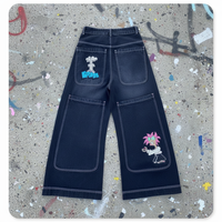 Pantalon en jean vintage Y2K brodé graffiti, coupe ample, jambe large, streetwear rétro, denim, 15 ans d'expérience OEM, échantillons de haute qualité