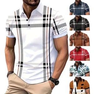 Sommer Baumwolle Herrenhemd Kurzarm-Polo-Hemd gestreift lässig Herren Revers T-Shirt-Oberteil