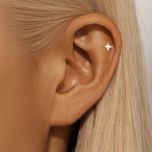 Piercings à visser en argent sterling massif S925, étoile géométrique à huit branches, zircon 5A, dos plat - Product Image 3