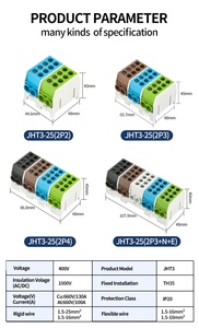 JHT3-25 (2p3) cách điện màu xanh + màu xanh lá cây + nâu vỏ phân phối kết nối 400V 100A 2 cực 3 khối Brass chia khối thiết bị đầu cuối - Product Image 6