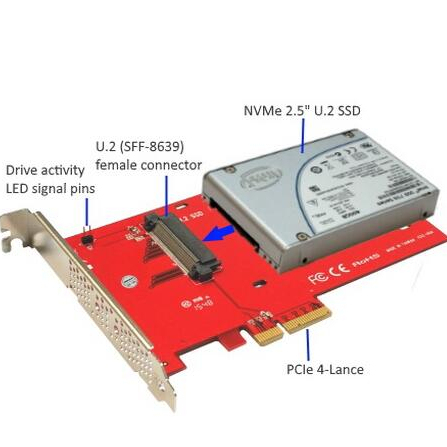 Ableconn PEXU2-132 PCIe 3.0 X4 Carrier Adapter Card - NVMe 2.5-inch U.2 (SFF-8639) SSD