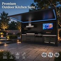 Cuisine extérieure moderne de luxe en acier inoxydable 304, armoire modulaire résistante aux intempéries, îlot de cuisson personnalisé avec évier et charnières