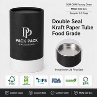 Tube en papier à triple étanchéité avec bouchon intérieur en métal, résistant à l'humidité, OEM |   FSC BRC FDA |   Boîte à thé et épices MOQ500