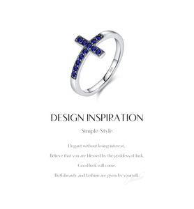 S925 <b>Silver</b> <b>Cross</b> Shape <b>Ring</b> With Pave Set Sapphire Stones Religious Jewelry Unisex Everyday Wear - Product Image 6