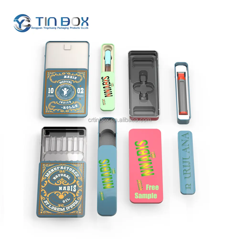 Custom Drawer Tube Slide Cigarette Roll Box Tin Sliding Box Child Resistant Tin Can CR Metal Child Proof Sliding Tin Box