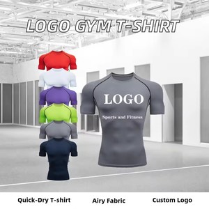 T-shirt de sport moulant à séchage rapide avec logo personnalisé pour homme, vêtements de sport compressifs en maille respirante - Product Image 3