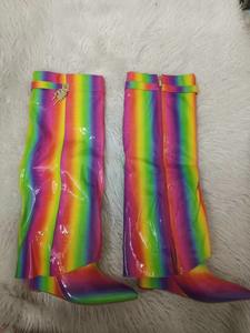 2022 hiver commerce extérieur nouvelle tête grand Tube serrure solide sans lacet genou-haut bottes droites talon <span class=keywords><strong>compensé</strong></span> hauteur augmentant pantalon - Product Image 4