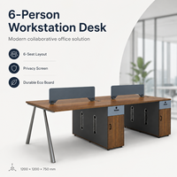 Poste de travail compact en bois haute densité pour six personnes avec cloison, idéal pour les bureaux à aménagement ouvert - Vente en gros