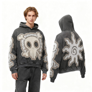 Biểu Tượng Tùy Chỉnh Áo Thun Nặng Cắt Hoodies Đau Khổ Thêu Pháp Terry Phong Cách Đường Phố Mùa Đông Áo Thời Trang Đường Phố - Product Image 1