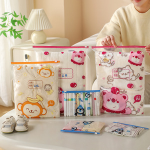 Cute Cartoon Storage Bag Transparent Zipper Clothes Organizer Lightweight Travel <b>Wardrobe</b> Portable Bag Rectangle Shape - Product Image 4