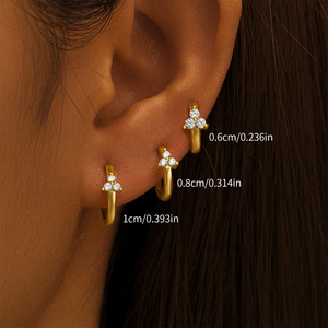 CANNER Simple S925 Argent Sterling Triple Zircon Fleur de Cristal Pétale Multi-tailles 6mm/8mm/10mm/Ensemble de Boucles d'Oreilles à Percer - Product Image 3