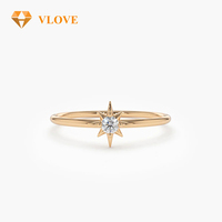 Bague empilable VLOVE North Star avec diamant rond cultivé en laboratoire certifié VS1, bijoux en or massif 14K 18K pour femmes