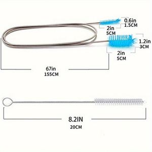 Ensemble de 3 brosses de nettoyage pour canalisations en acier inoxydable, avec brosse flexible à double tête, tuyau élastique et paille en nylon et plastique - Product Image 2