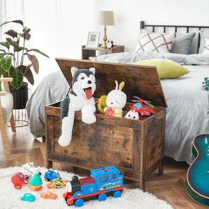 <span class=keywords><strong>Coffre</strong></span> à jouets rétro en bois avec charnière de sécurité-Banc de rangement de 29.9x15.7x18.9 pouces supportant 220 lb/100 kg, organisateur brun rustique - Product Image 2