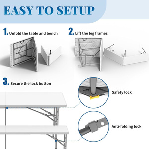 Ensemble <span class=keywords><strong>table</strong></span> et banc pliables en plastique pour le <span class=keywords><strong>camping</strong></span>, facile à transporter et à ranger Offre Spéciale l'extérieur, 6 pieds, <span class=keywords><strong>8</strong></span> <span class=keywords><strong>personnes</strong></span> - Product Image 3