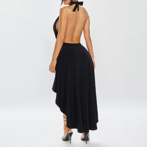 Vestido Sexy para Mujer, Cuello en V, Color Sólido, Hebilla Metálica, Cintura Ajustada, Diseño Asimétrico, Estilo Moderno - Product Image 5