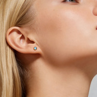 Anting-anting stud mini batu pirus asli berlapis emas 18K dan rhodium, perak sterling 925, grosir, mungil, untuk pesta pernikahan