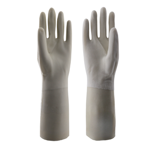 قفازات مطاطية من النتريل قابلة لإعادة الاستخدام ومقاومة للماء بطول 33 سم ووزن 75 جرام، مبطنة ومريحة للتنظيف باللون الأبيض - Product Image 1