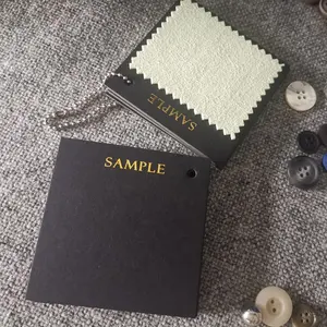 Toptan özel altın folyo Logo tekstil kumaş örnekleri askı kartları kartela örnek kitap