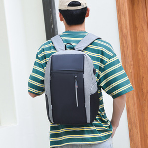 Laptop <b>Backpack</b> Men Large Capacity Business Travel Gray <b>Black</b> Solid Color Shoulder Straps Summer 2023 - Product Image 4