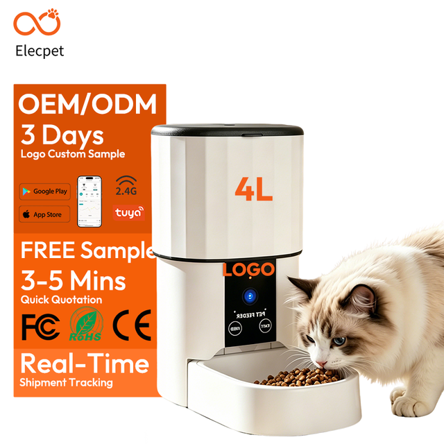 Elecpet OEM 4L Plastic Pet Perfect Automated Food Dispenser 360° Freshness Lock Tuya Contral Comedero De Mascotas Automatico