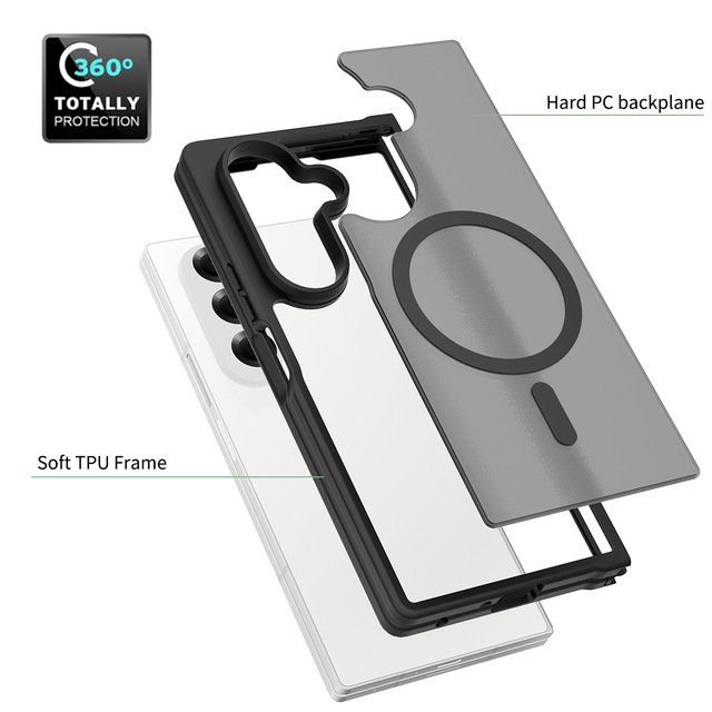 For Samsung Z Fold 7 TPU PC Transparent Matte Magnetic Skin Feel Protective Phone Case for Samsung Z Flip 7 Z Fold 6 7 8