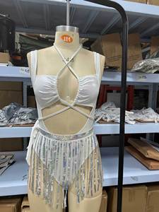 Conjunto de falda con borlas de una pieza <span class=keywords><strong>Sexy</strong></span> OL Light Cooked Spicy Girl Tie up Prenda de una pieza Falda con borlas de lentejuelas de cintura alta - Product Image 5
