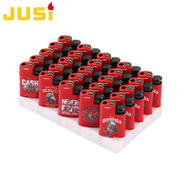 Briquet rechargeable à flamme ouverte et briquet coupe-vent à jet JUSI, en métal imprimé dessin animé, avec roue à silex et coque en fer