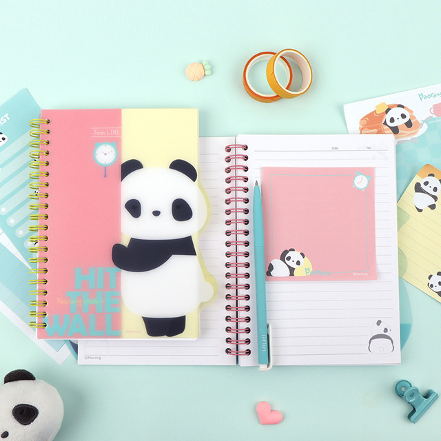 Paorang Korean Die-Cut PP Notebook 41cm X 41cm X 21cm Pink Kawaii Panda Character Cute Stationery School Office