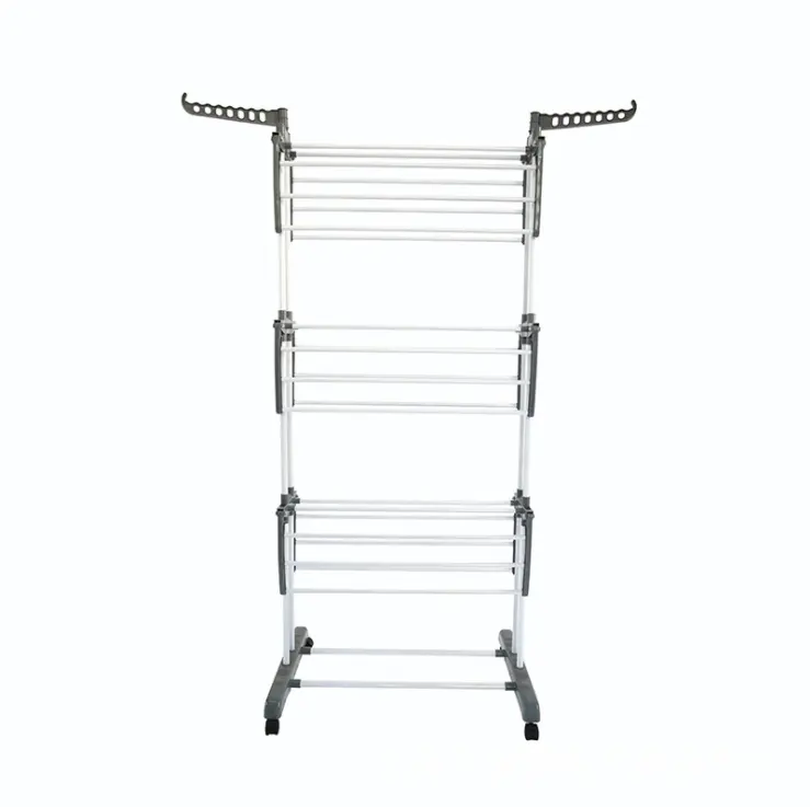 3 Tier Folding Clothes Rail Drying Rack,Laundry Garment Dryer Stand with Two Side Wings