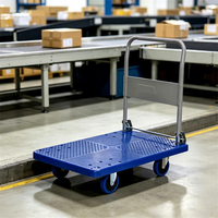 Chariot utilitaire en plastique à quatre roues pour le transport de marchandises en bureau, en usine, en commerce de détail et en commerce.